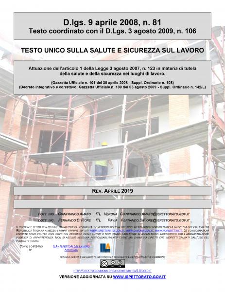 D.lgs. 9 aprile 2008, n. 81 - REV. APRILE 2019